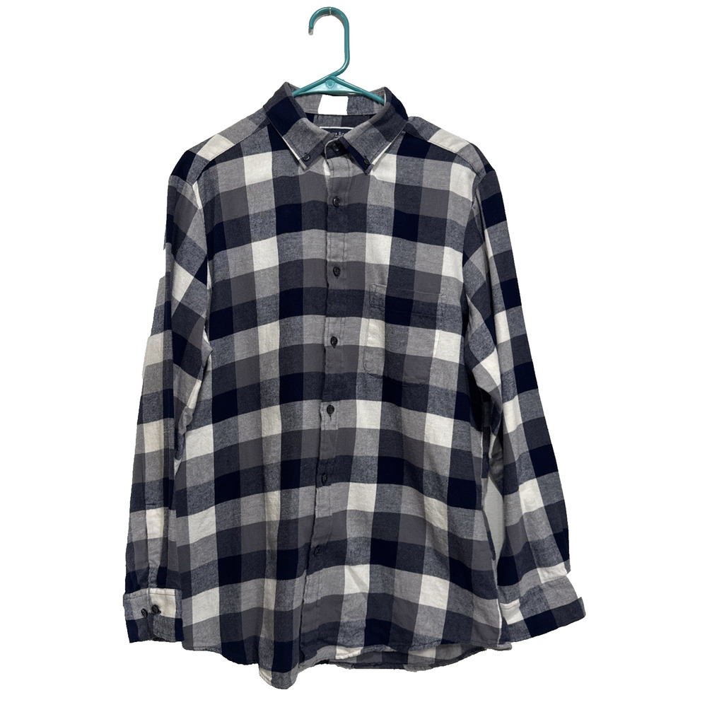 Club Room Men’s Button-Down Plaid Flannel Shirt Size M Long Sleeve Blue White